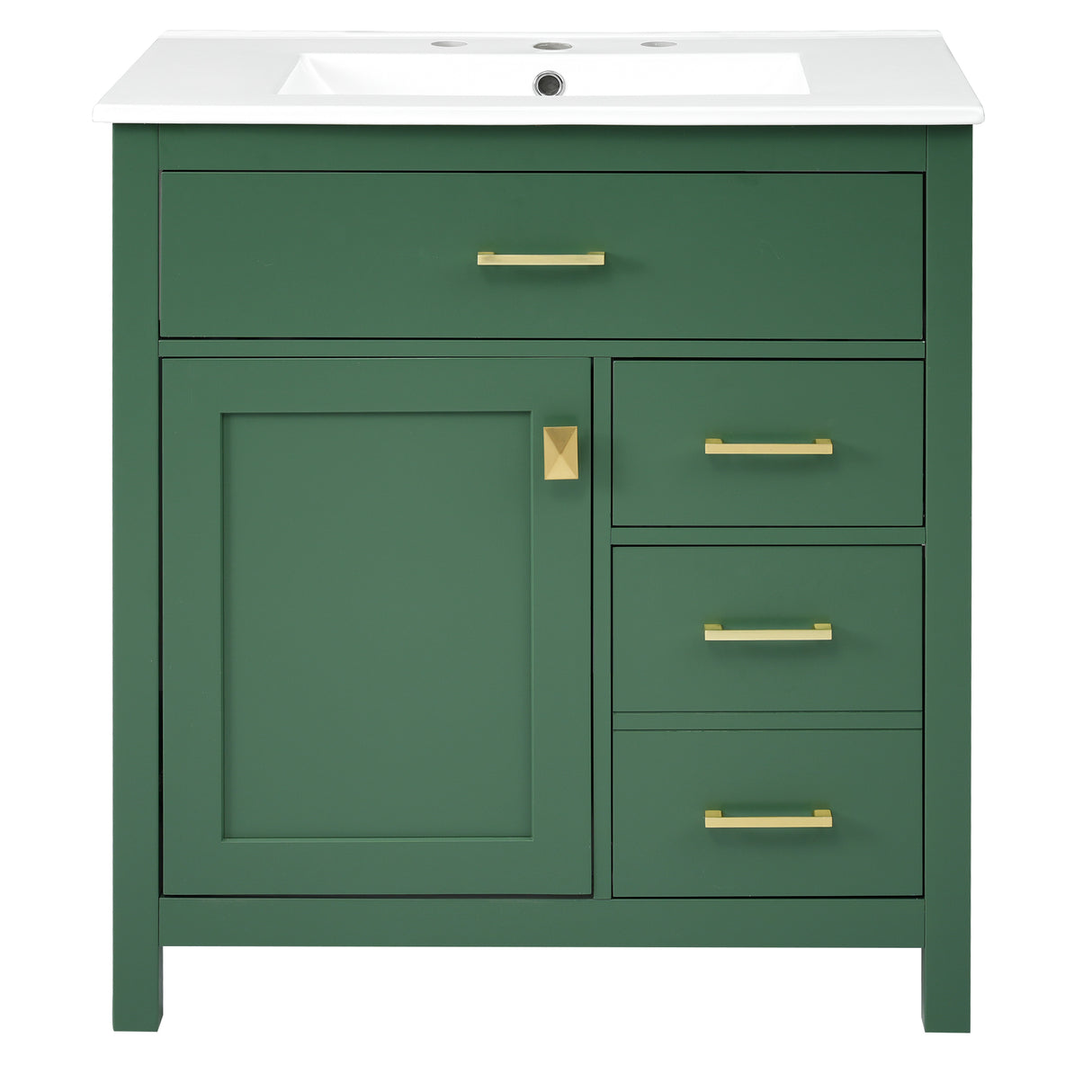 30-Inch Green Bathroom Vanity with Ceramic Sink and Ample Storage - Ideal Choice for Small Bathrooms - V.I.P Digital Presence