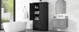 Tall Bathroom Storage Cabinet, Cabinet with Two Doors and Drawers, Adjustable Shelf, MDF Board, Black - V.I.P Digital Presence