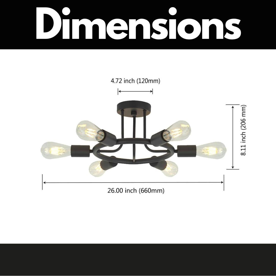 6 Light Modern Sputnik Lights Semi Flush Mount Ceiling Light Black Finished - V.I.P Digital Presence