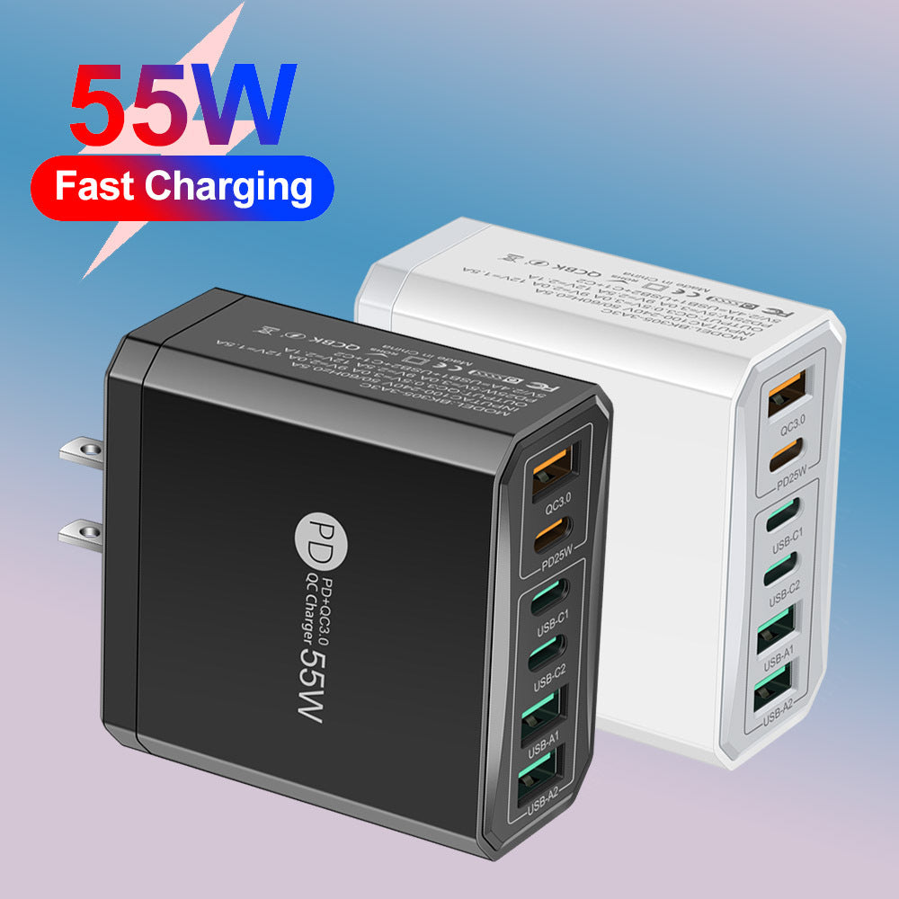 Cargador de teléfono móvil de carga rápida estándar PD55W QC3.0 + PD25W 3PD + 3USB cabezal de carga de viaje