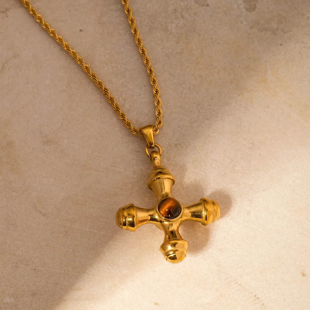 Gold-Plated Stainless Steel Cross Shape Pendant Necklace - V.I.P Digital Presence