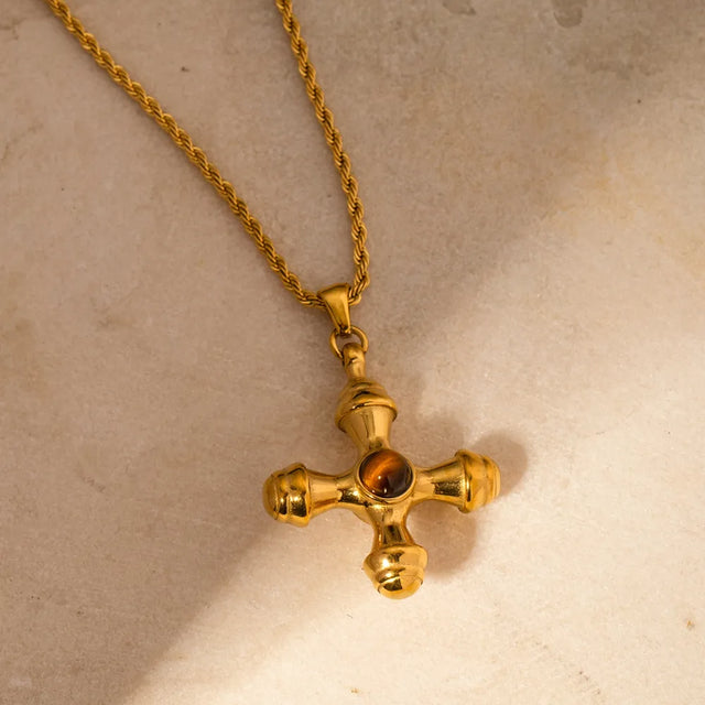 Gold-Plated Stainless Steel Cross Shape Pendant Necklace - V.I.P Digital Presence