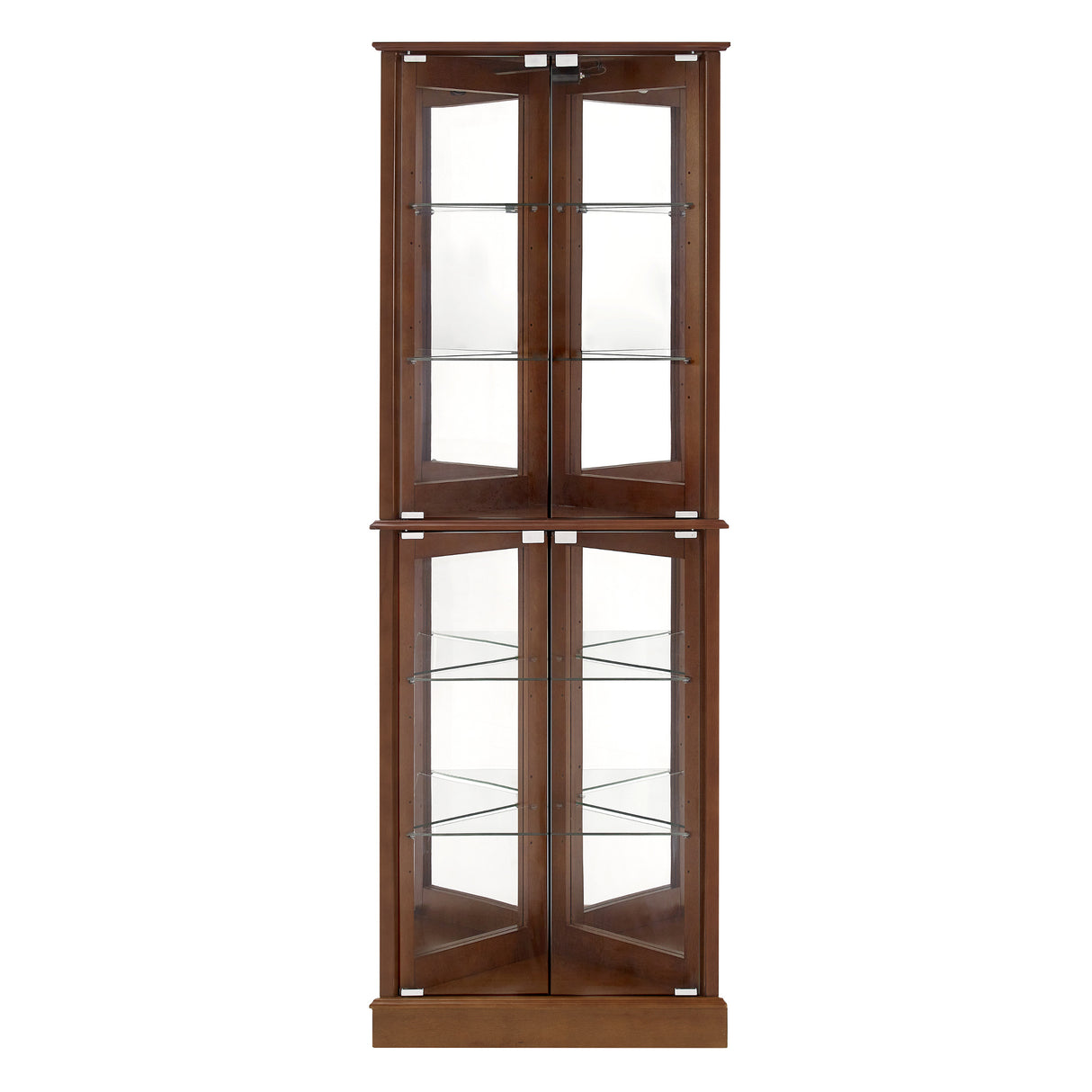 Corner Curio Dispaly Cabinet with Lights, Adjustable Tempered Glass Shelves, Mirrored Back,Walnut(E26 light bulb not included) - V.I.P Digital Presence