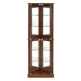 Corner Curio Dispaly Cabinet with Lights, Adjustable Tempered Glass Shelves, Mirrored Back,Walnut(E26 light bulb not included) - V.I.P Digital Presence
