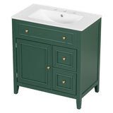 30" Bathroom Vanity with Sink Top, Bathroom Vanity Cabinet with Door and Two Drawers, Solid Wood Frame, One Package, Green - V.I.P Digital Presence