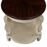 22 inch dual tone round head table, solid wood sofa side table with shelf, white and cherry tabletop - V.I.P Digital Presence