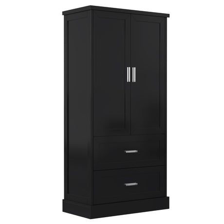 Tall Bathroom Storage Cabinet, Cabinet with Two Doors and Drawers, Adjustable Shelf, MDF Board, Black - V.I.P Digital Presence