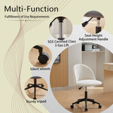 Velvet fabric office chair, mid back adjustable rotating computer chair, black legs, cushioned office chair with wheels ，White - V.I.P Digital Presence