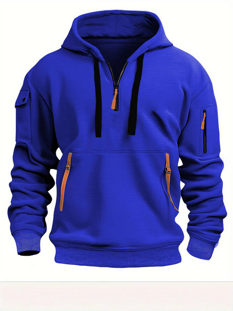 Half zip hoodie hooded sweatshirt with multiple pockets zipper pullover for men's sports and casual sweatshirt for men - V.I.P Digital Presence
