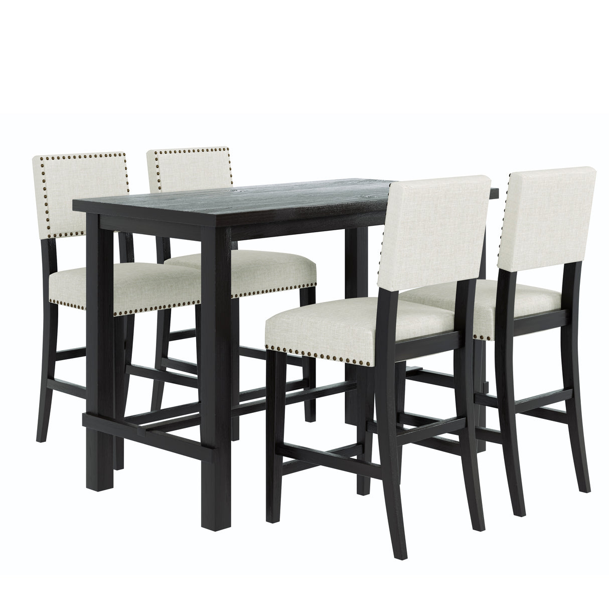 TREXM 5-Piece Counter Height Dining Set, Classic Elegant Table and 4 Chairs in Espresso and Beige - V.I.P Digital Presence