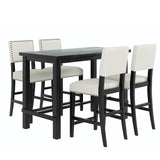 TREXM 5-Piece Counter Height Dining Set, Classic Elegant Table and 4 Chairs in Espresso and Beige - V.I.P Digital Presence