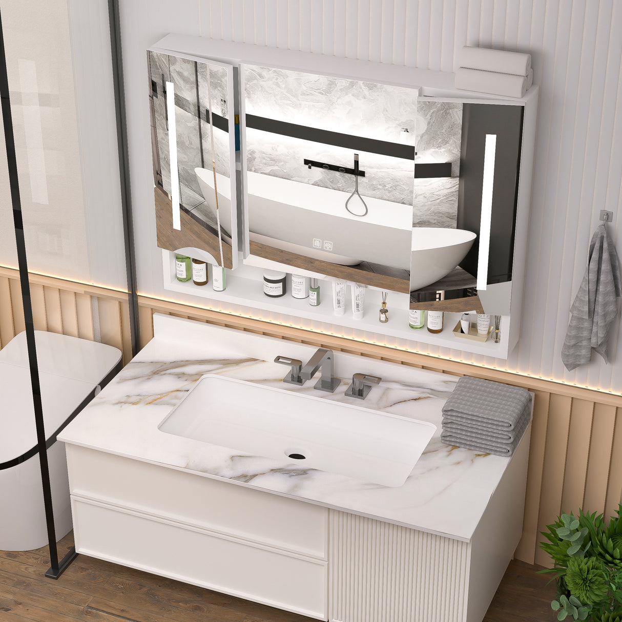 Modern 39x28 inch bathroom cabinets, medicine cabinets with mirrors and LED lights, and bathroom storage cabinets - V.I.P Digital Presence