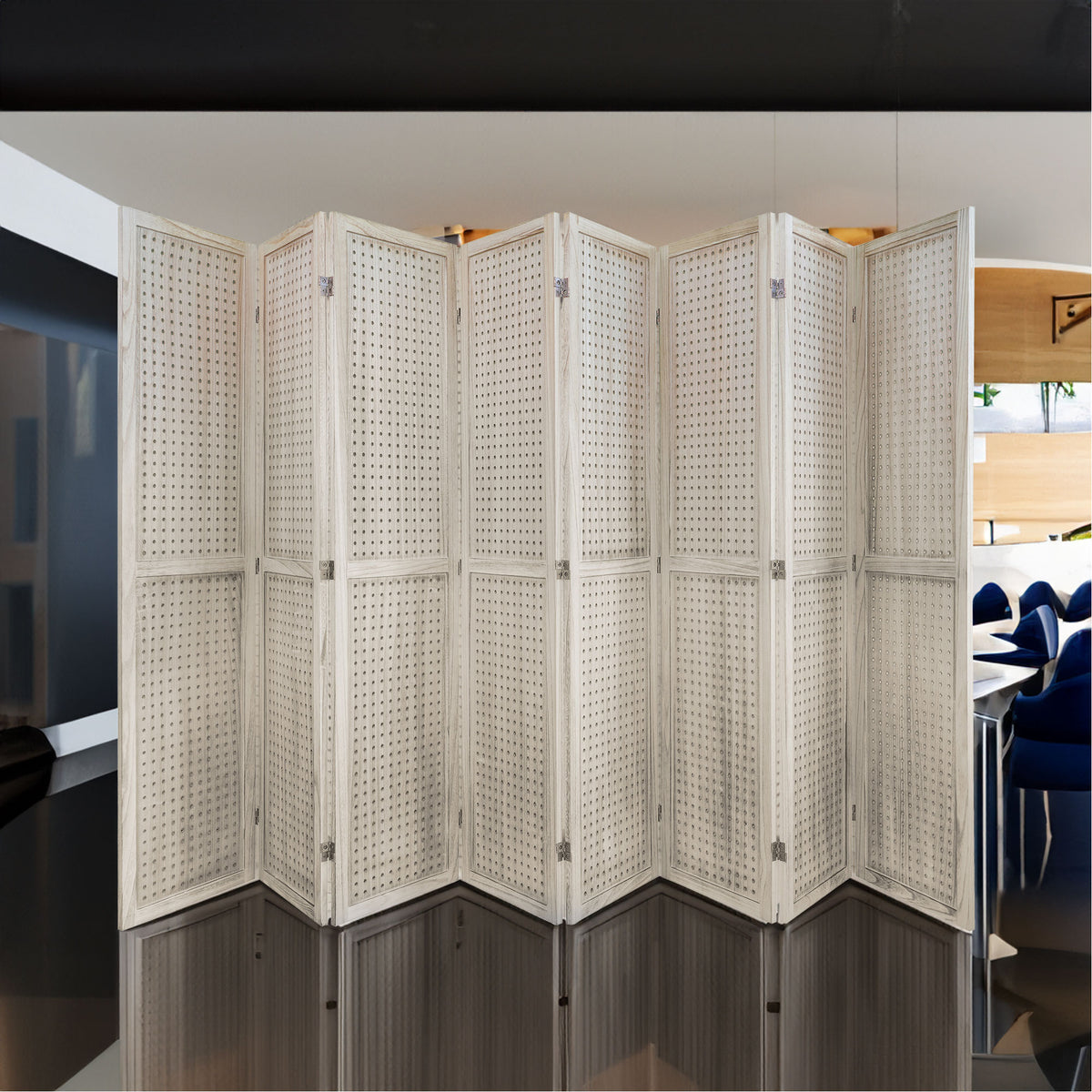 8 Panel Room Divider, 5.6Ft Pegboard Display Wooden Room Divider Folding Privacy Screen Room Divider Freestanding Peg Board - V.I.P Digital Presence