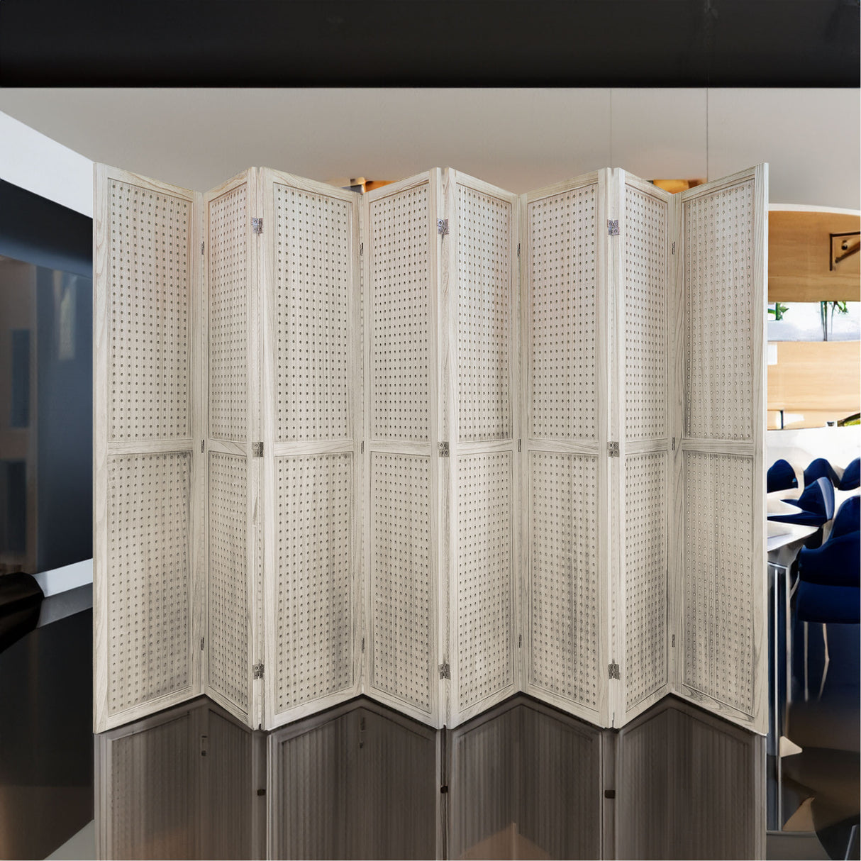 8 Panel Room Divider, 5.6Ft Pegboard Display Wooden Room Divider Folding Privacy Screen Room Divider Freestanding Peg Board - V.I.P Digital Presence