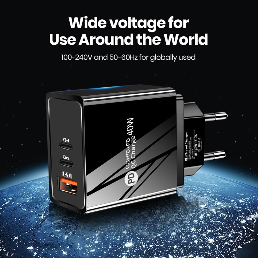 USB+2PD Type-C mobile phone charger LED with light travel charging head - V.I.P Digital Presence