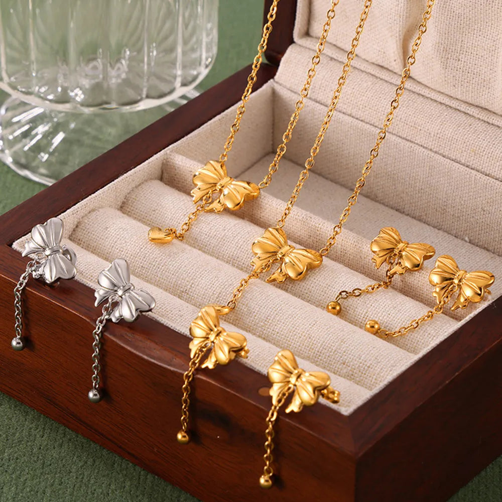 Titanium Steel Gold-Plated Bow Pendant Necklace - V.I.P Digital Presence