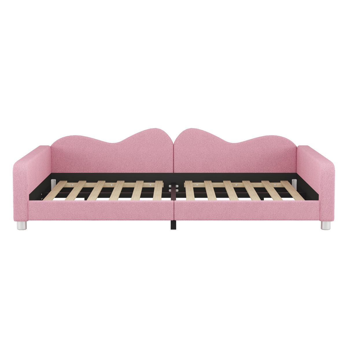 Full size Upholstered Daybed, Sherpa Fabric Sofabed with Cloud-Shaped Backrest, No Box-spring Needed, Pink - V.I.P Digital Presence