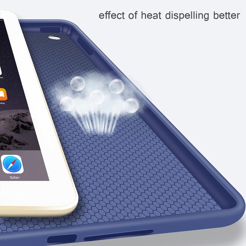 Funda para iPad 9.7 pulgadas 2017 2018 con base de silicona suave y funda inteligente de cuero PU con función de suspensión automática.
