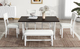TOPMAX Farmhouse 6-Piece Trestle Dining Table Set with Upholstered Dining Chairs and Bench  59inch, White