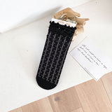1 pair of socks for women summer thin black middle tube socks Japanese lace ballet style socks mesh breathable pile socks - V.I.P Digital Presence
