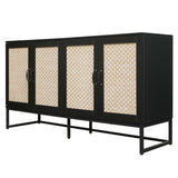 Rattan 4-Door Sideboard , Sideboard Buffet Storage Cabinet,Accent Storage Cabinet , Large Cabinet With 4 Rattan Decorated Doors - V.I.P Digital Presence