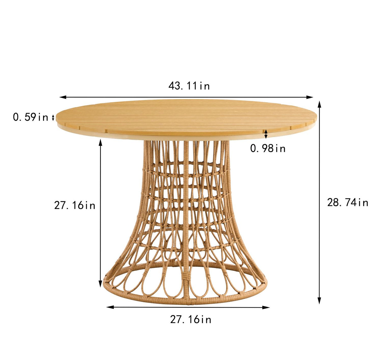 Outdoor dining set of 5 simple bamboo dinning table  PE ratten round table 110CM plastic wood top - V.I.P Digital Presence