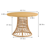 Outdoor dining set of 5 simple bamboo dinning table  PE ratten round table 110CM plastic wood top - V.I.P Digital Presence