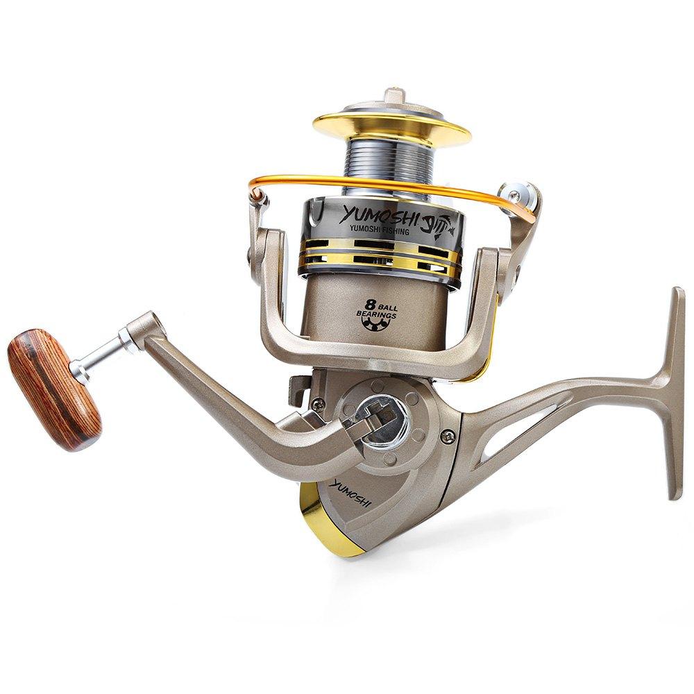 Carrete de pesca giratorio YUMOSHI 8 BB con relación de pesca 5,1:1, serie 1000-7000, con manivela y dirección de carpas