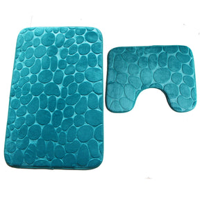 Embossed Stone Two-Piece Bathroom Toilet Floor Mat PVC Non-Slip Absorbent Carpet Door Mat - V.I.P Digital Presence