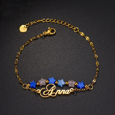 DIY letter bracelet personality cat's eye stone five-pointed star double-layer stacking hand jewelry bracelet - V.I.P Digital Presence