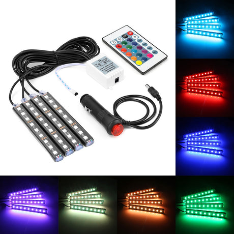 4pcs Car RGB LED Strip Light LED Strip Lights Colors Car Styling Decorative Atmosphere Lamps Car Interior Light With Remote - V.I.P Digital Presence