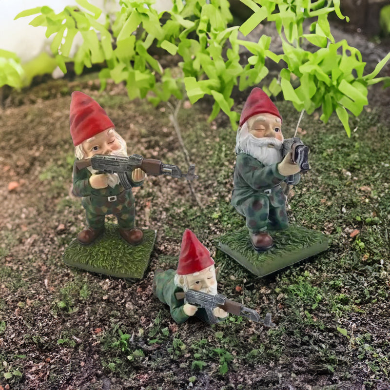 Funny Army Gnome Garden Statue, Resin Desk Ornament, Outdoor Garden Dwarf Decor (3pcs, 2025 New) - V.I.P Digital Presence
