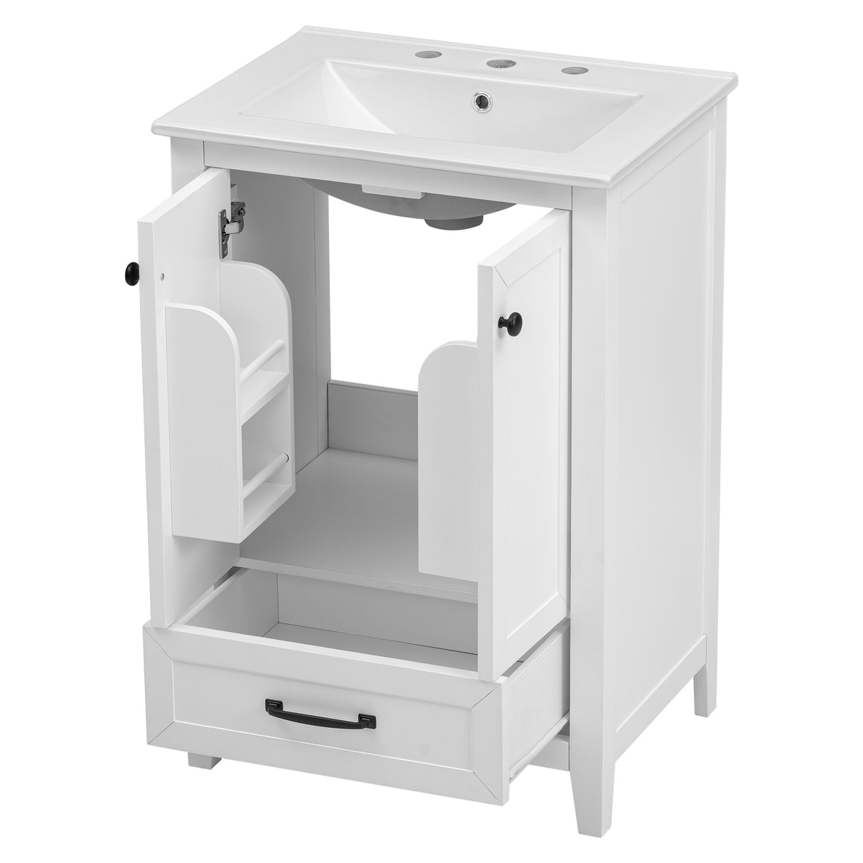 24" Bathroom Vanity with Sink, Bathroom Vanity Cabinet with One Drawer and Doors, Solid Wood and MDF, White - V.I.P Digital Presence
