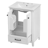 24" Bathroom Vanity with Sink, Bathroom Vanity Cabinet with One Drawer and Doors, Solid Wood and MDF, White - V.I.P Digital Presence