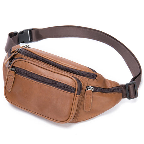 Men's sheepskin waist bag outdoor black mobile phone sheepskin bag leisure sports crossbody chest bag - V.I.P Digital Presence