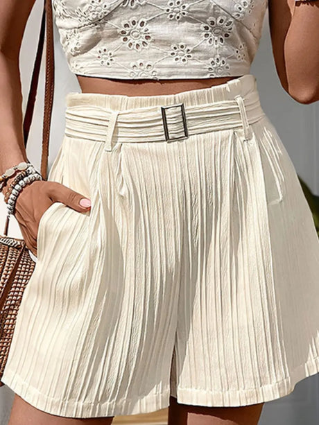 Perfee Textured High Waist Shorts with Pockets - V.I.P Digital Presence
