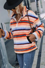 Striped Quarter Zip Dropped Shoulder Sweatshirt - V.I.P Digital Presence