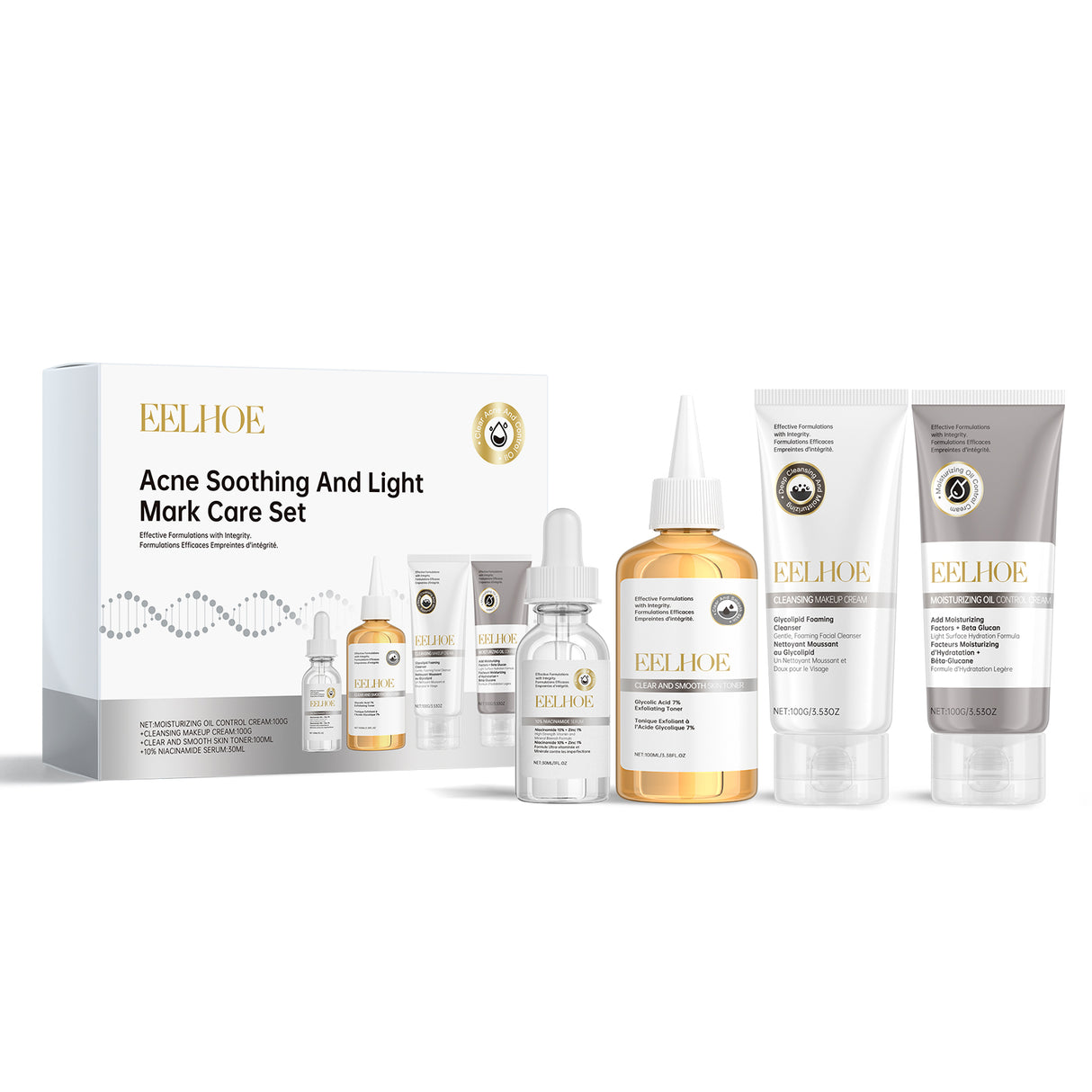 Set para el cuidado del acné, iluminador, hidratante suave, reparador de la piel, set facial hidratante
