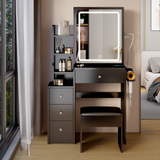Dressing table+cushioned stool, 2 AC+2 USB power supplies, touch sliding LED mirror, tri color switch - V.I.P Digital Presence