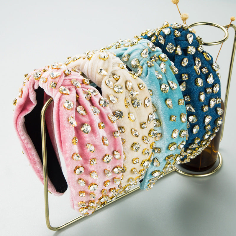 Exaggerated Fashion Hair Bands Female Corduroy Temperament Sweet Hair Ornaments Wide Side Knotted With Diamonds Headband - V.I.P Digital Presence