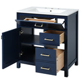 30-Inch Blue Bathroom Vanity with Ceramic Sink and Ample Storage - Ideal Choice for Small Bathrooms - V.I.P Digital Presence
