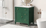 30" Bathroom Vanity with Sink Top, Bathroom Vanity Cabinet with Door and Two Drawers, Solid Wood Frame, One Package, Green - V.I.P Digital Presence
