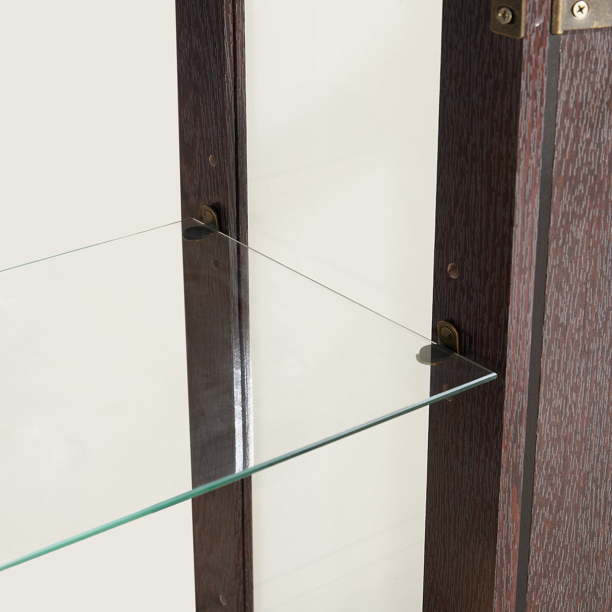 Dual door Curio cabinet with tempered glass mirror back panel and adjustable shelf display cabinet with light bulbs cherry color - V.I.P Digital Presence