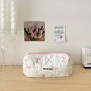 Cute Bow Flower Quilting Cotton Makeup Bag Women Zipper Cosmetic Organizer Female Cloth Handbag Portable Toiletry Case for Girls - V.I.P Digital Presence