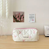 Cute Bow Flower Quilting Cotton Makeup Bag Women Zipper Cosmetic Organizer Female Cloth Handbag Portable Toiletry Case for Girls - V.I.P Digital Presence