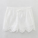 Summer NewStyle Women's Fashion Casual Short Sleeve Hollow Embroidered Shirt Shorts - V.I.P Digital Presence