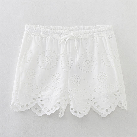 Summer NewStyle Women's Fashion Casual Short Sleeve Hollow Embroidered Shirt Shorts - V.I.P Digital Presence