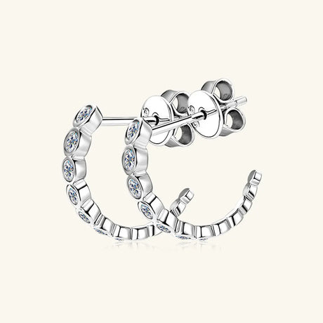 Inlaid Moissanite 925 Sterling Silver C-Hoop Earrings - V.I.P Digital Presence