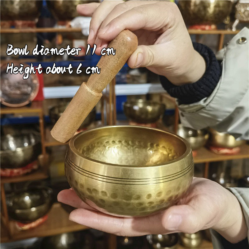 Tibetan brass singing bowl with Sanskrit – handmade meditation instrument for stress relief. - V.I.P Digital Presence