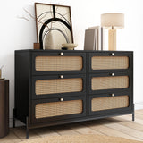 Modern hemp vine wood closet with 6 drawers, dressing table, wooden storage cabinet side panel, black - V.I.P Digital Presence